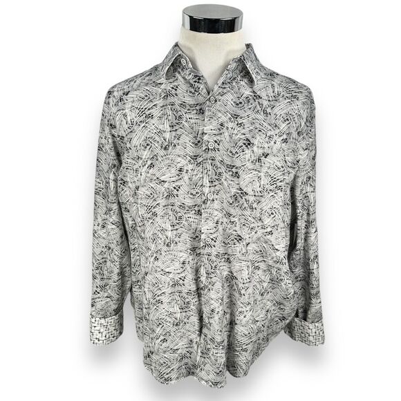 Robert Graham Shirt Men’s 2XL XXL Geometric Gray Flip Cuff Button Up Linen Blend - Picture 1 of 11